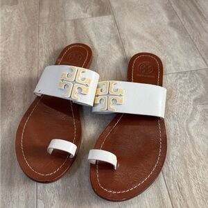 Tory Burch White and Tan Sandals